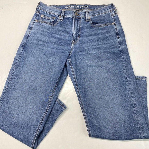 American Eagle 90s Straight Jeans Sz 10 XShort Womens Stretch Denim Blue Jeans - Picture 1 of 11